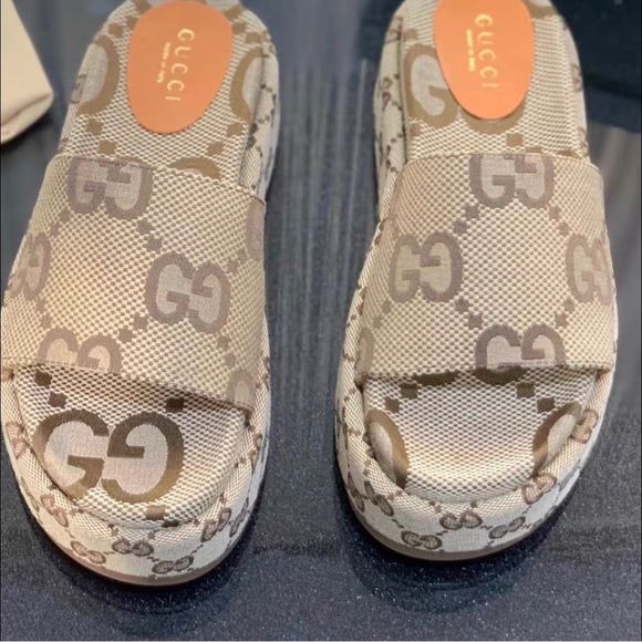 Gucci Tan Sandals with Iconic GG Monogram